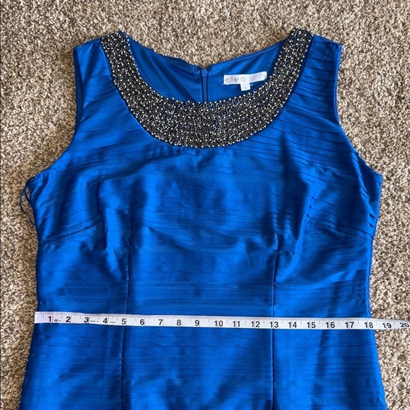 Cleo Blue Sheath Dress with Embellished Scoop Neck Formal Elegant Size 14 - Picture 10 of 10